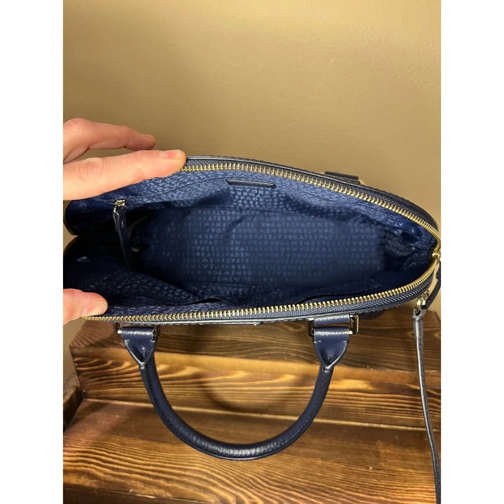 Kate Spade Navy Leather Satchel Top Handle Crossbody Bag Classic Structured Purs